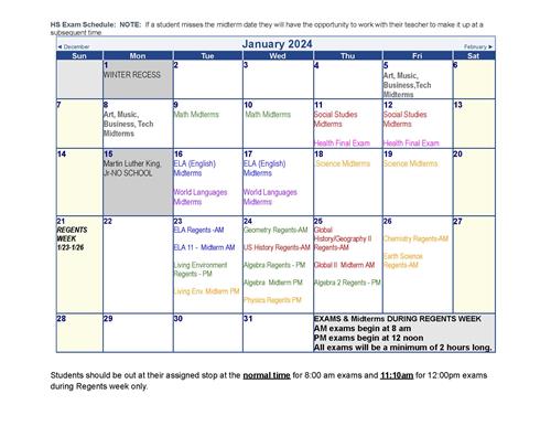 Jan Exam Schedule
